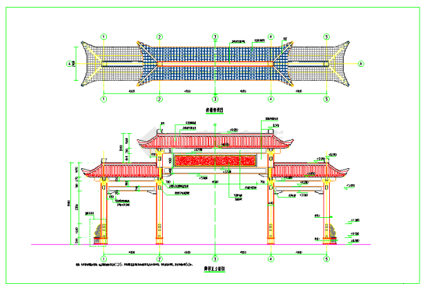 4m+8m+4m钢筋砼结构牌坊建筑构造图-图二