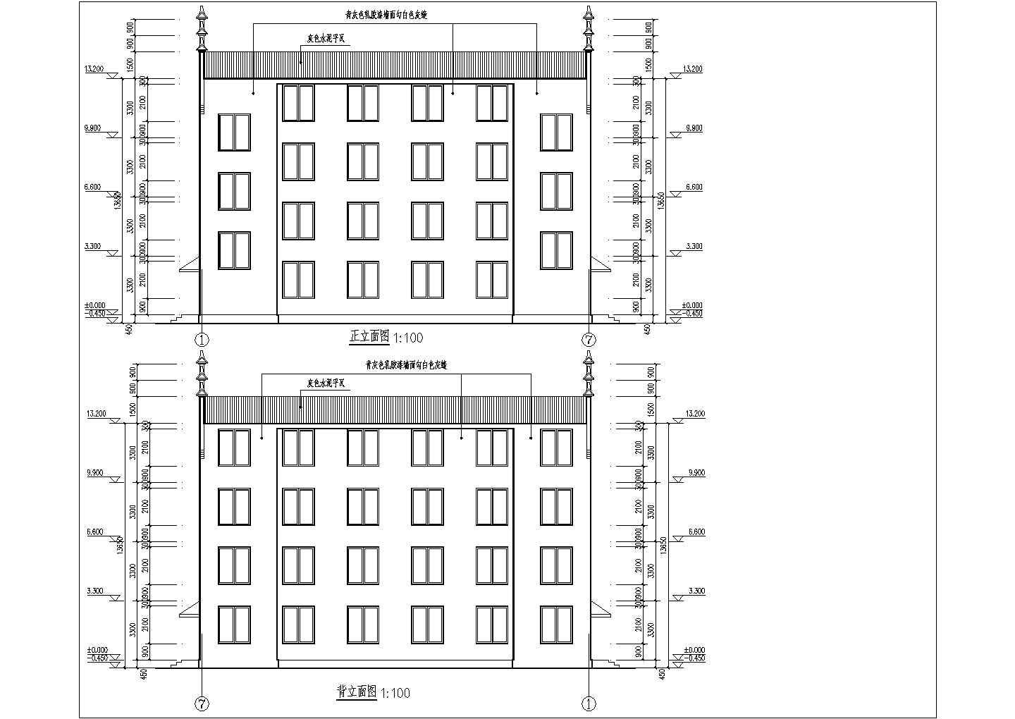 某地四层砖混结构宿舍楼建筑设计方案图