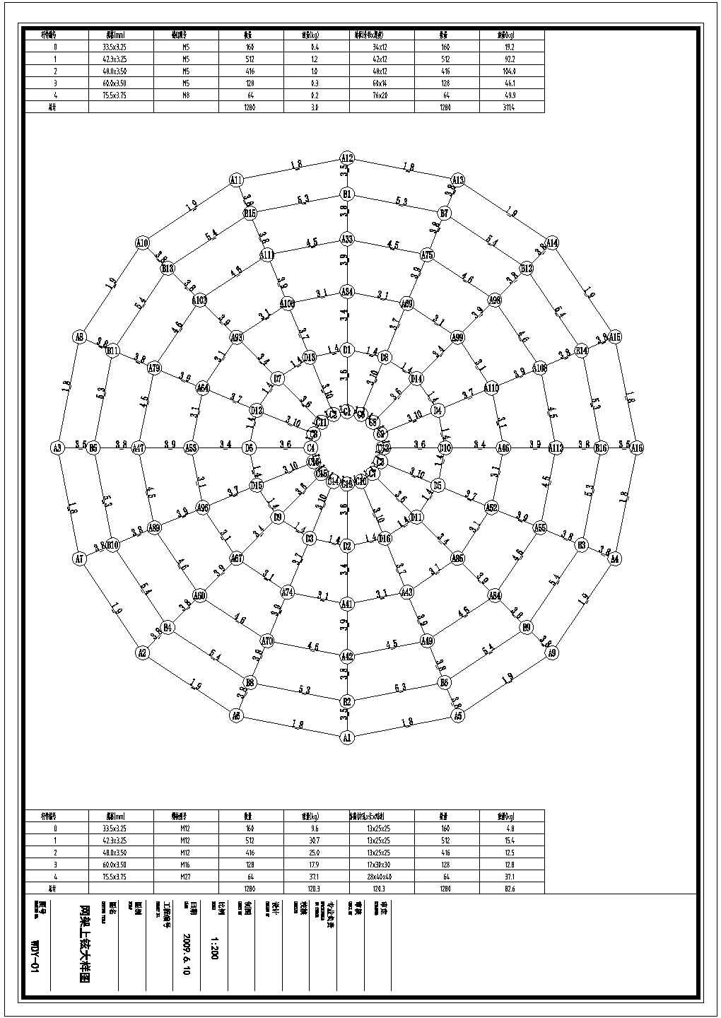 某地区球形网架结构建筑结构设计施工图