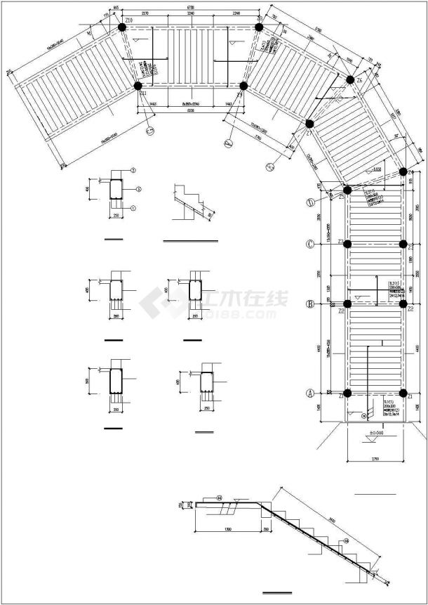 弧形梁氏楼梯框架设计CAD套图-图二