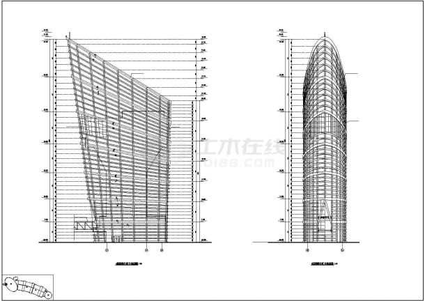框架剪力墙结构会展中心观景塔结构施工图（单层竖向网壳、桩基础）-图二