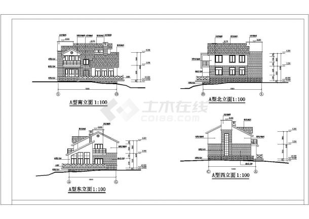 江苏某市两层砖混结构景观别墅建筑设计施工图-图一