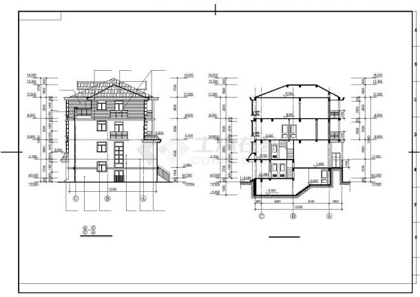 某县一套联排高档别墅设计方案CAD参考图-图一