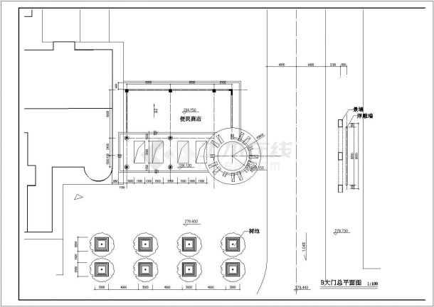 某地小区大门建筑设计施工CAD图-图二