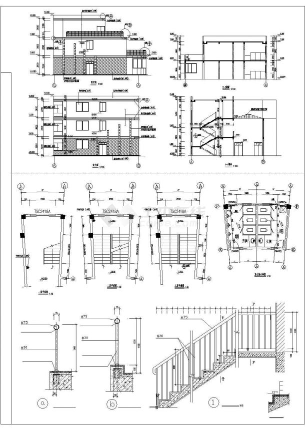 上海某小区会所建筑设计施工CAD图-图一