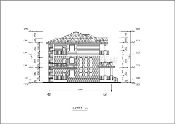 某新农村三层坡屋顶住宅楼建筑设计方案图-图二