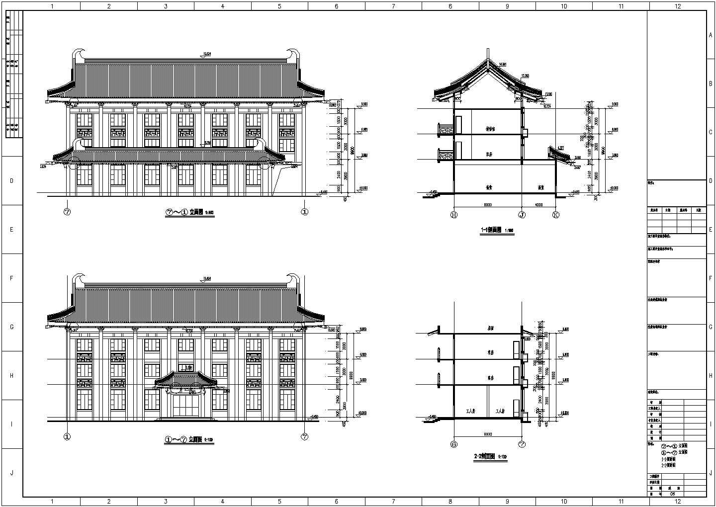 某地三层框架结构隋唐风格寺庙建筑设计方案图