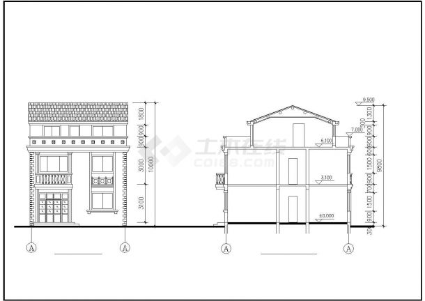 乡村别墅建筑CAD图-图二