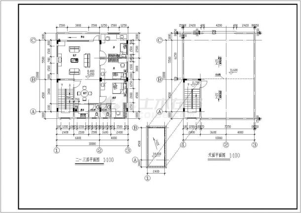 青岛市某三层私人住宅全套建施CAD布置图-图二