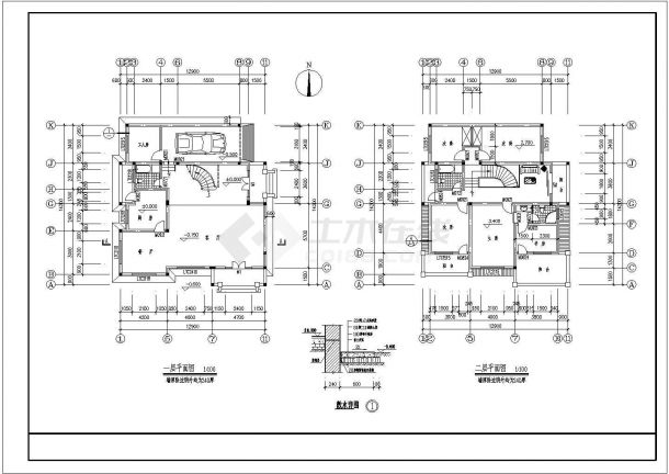 两层别墅建筑CAD图-图二