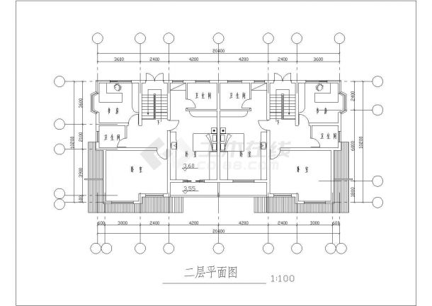 简单的某二层双拼小康农居建筑CAD设计图-图二
