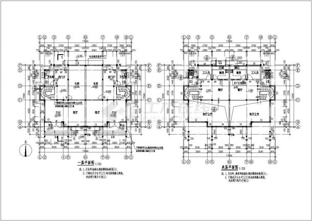 597平方米三层中式风格双联别墅建筑施工图-图二
