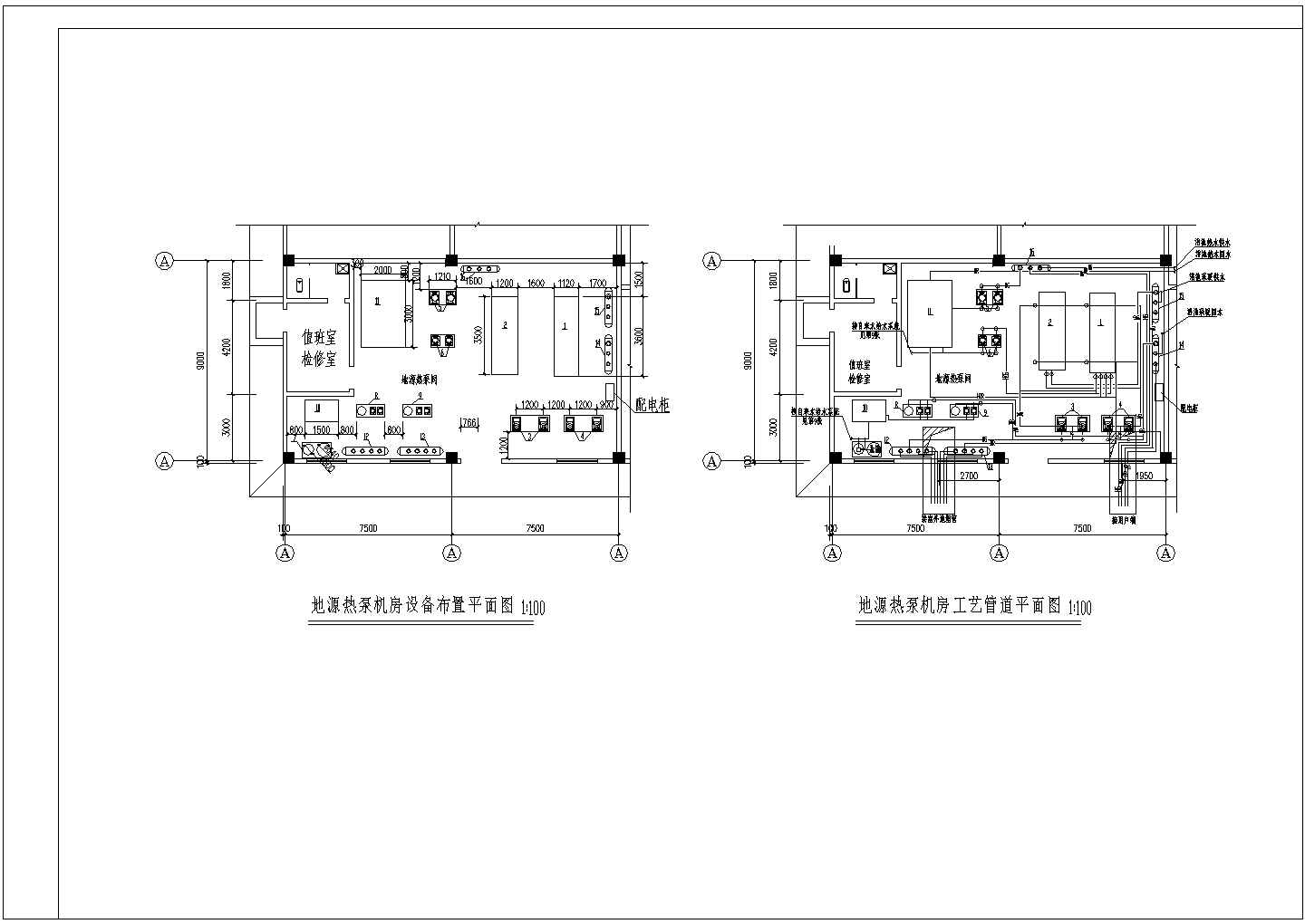 某地源热泵热回收机房（含地埋管热回收）设计施工图