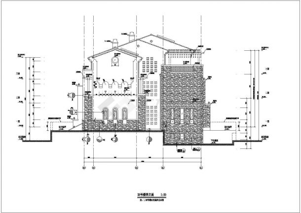[浙江]某1223.15㎡3层框架结构联体别墅建筑结构水电施工图-图一