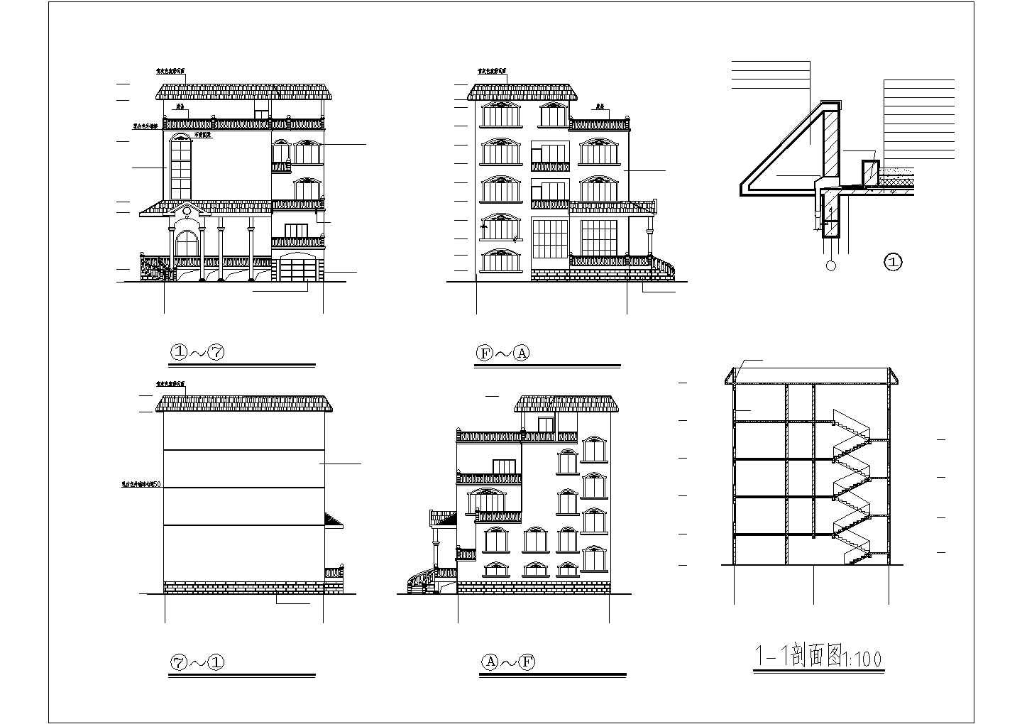 经典的五层小别墅建筑CAD设计图