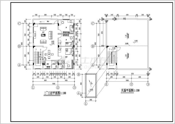 某村庄私人住宅楼房建筑平剖面详图-图二