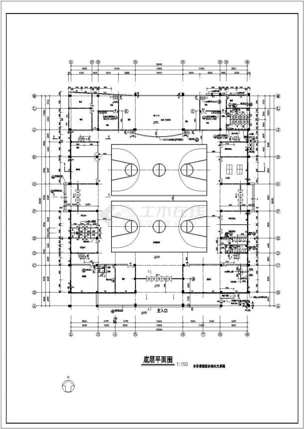 某中学单层框架结构体育馆建筑设计方案图-图二
