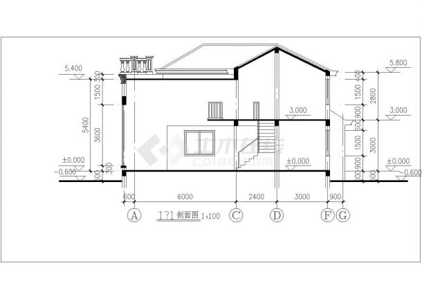 某地227㎡两层砖混结构小别墅建筑cad图（高8米）-图二