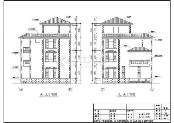 某地三层框架结构带观景外廊别墅建筑施工图-图二
