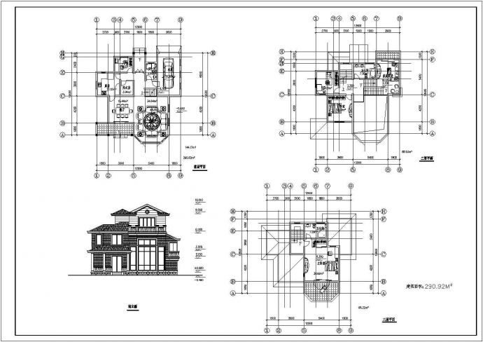 500平方米某砖混结构三层别墅建筑方案图_图1