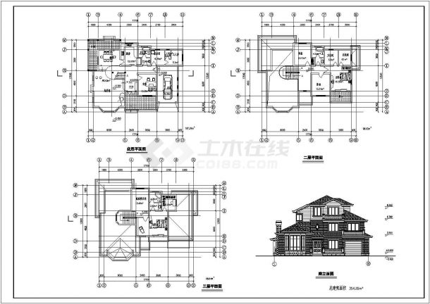500平方米某砖混结构三层别墅建筑方案图-图二
