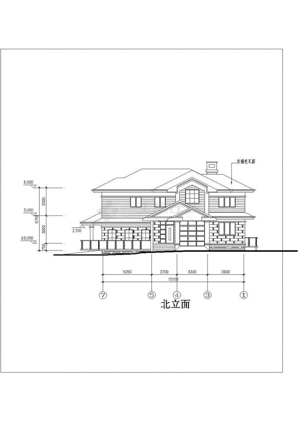 多层别墅建筑设计CAD图-图二