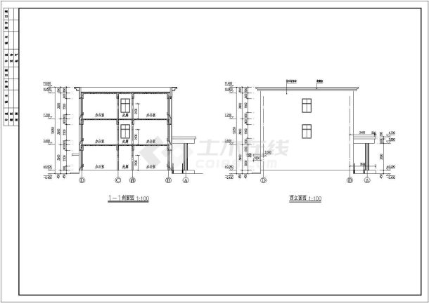 某地3层框架结构办公楼建筑设计施工图-图二