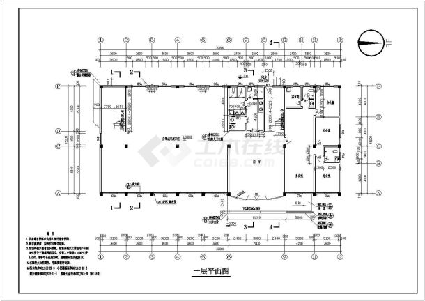 某2055㎡四层办公楼建筑施工图-图一