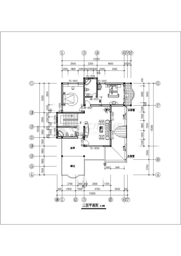 某地一套某别墅建筑CAD平面布置参考图-图一