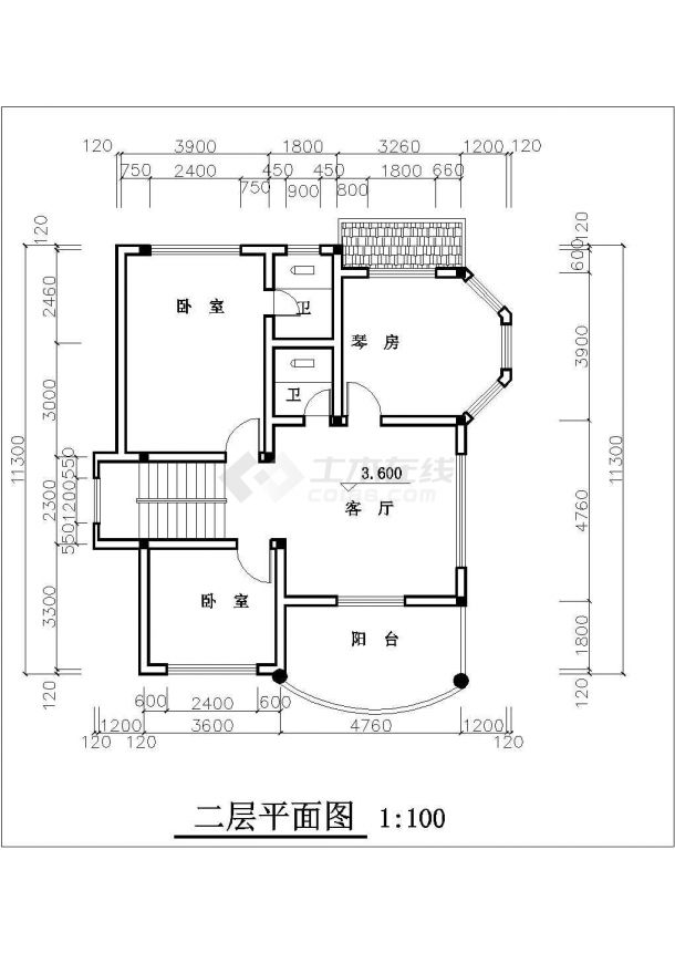 别墅建筑施工CAD图-图二
