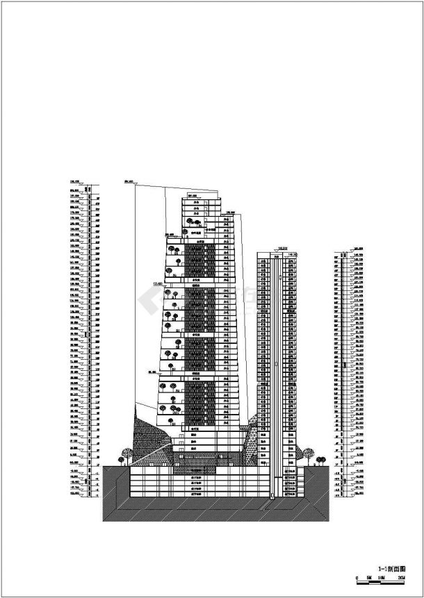 某地四十八层超高层办公楼建筑方案图纸（高198米）-图一