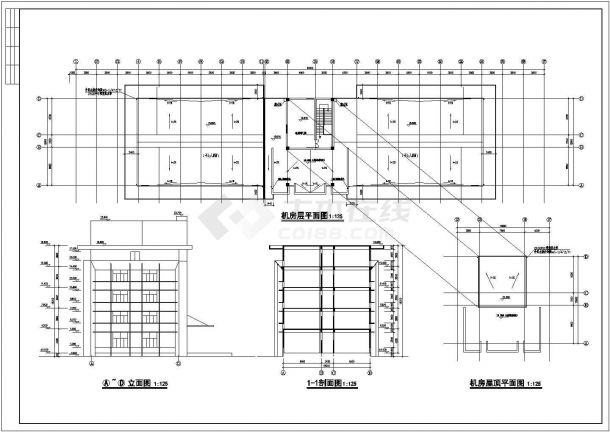 五层框架结构办公楼建筑施工cad图（高23.7米）-图一