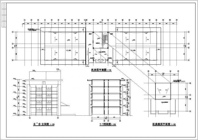 五层框架结构办公楼建筑施工cad图（高23.7米）_图1