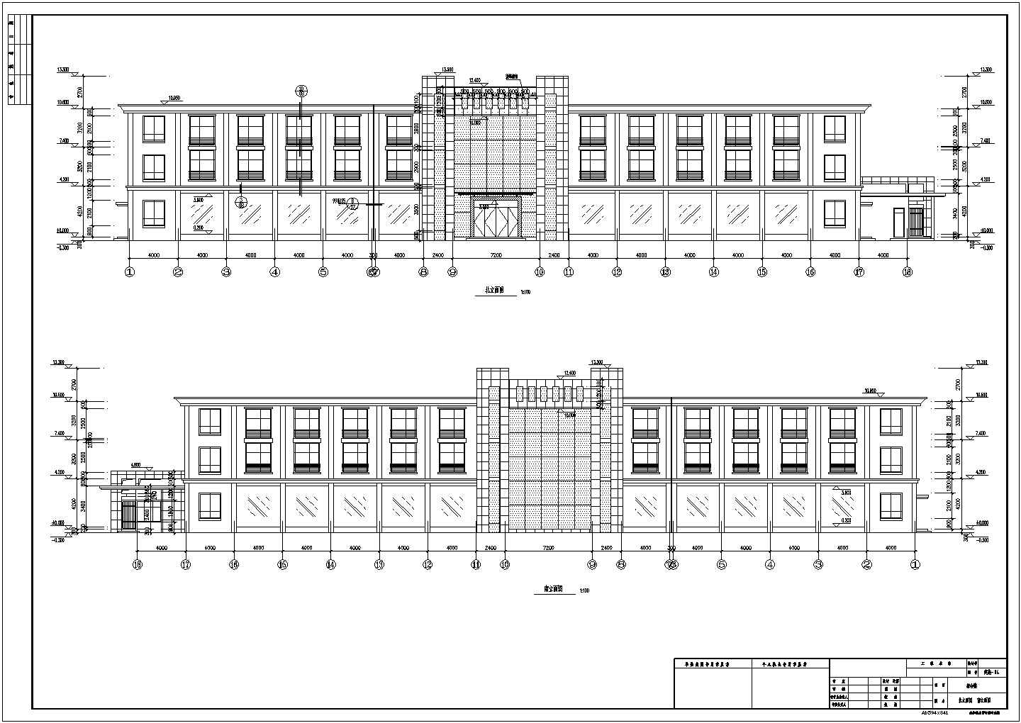 南通某三层办公楼建筑施工CAD图纸