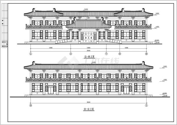 某地两层框架结构仿古餐厅建筑设计施工图-图一