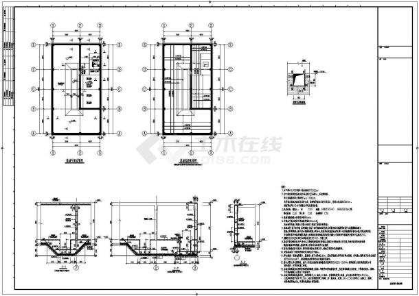 两层框架水泵房结构施工图（含挡土墙结构）-图二