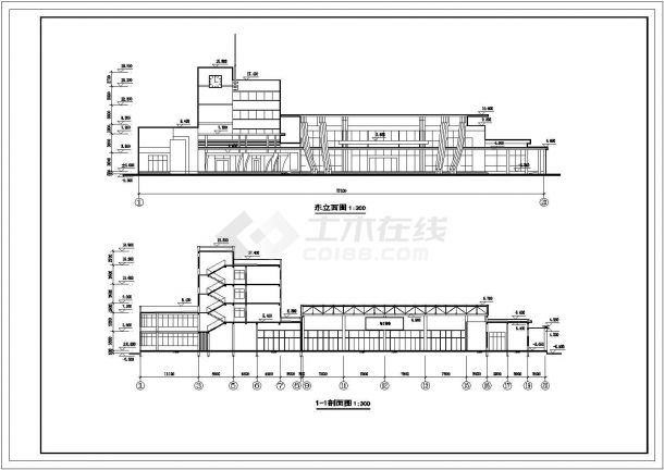 桃源县四层框架结构长途汽车站建筑设计方案图-图一