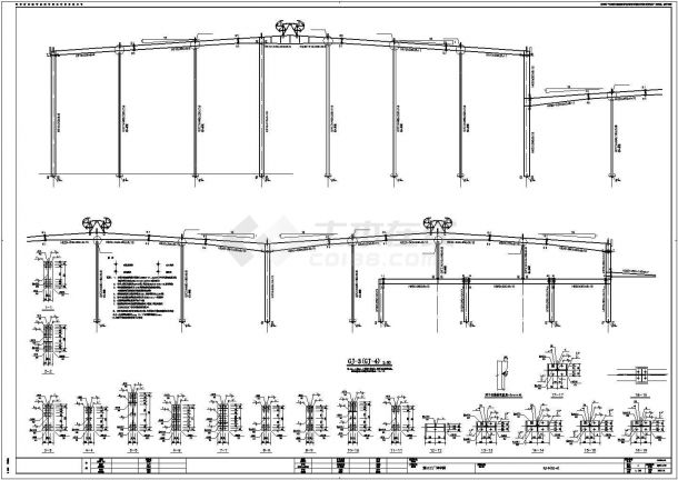 50米每跨多连跨钢筋混凝土框架厂房结构施工图-图二