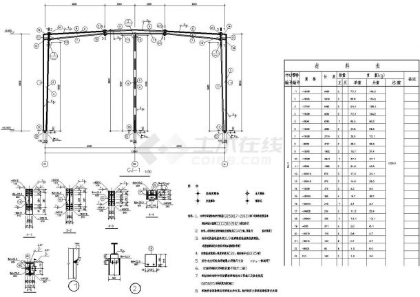 单层钢结构厂房结构施工图（12米跨柱下独立基础）-图二