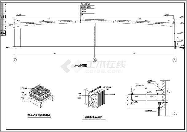 某地36米跨门式钢架结构厂房结构设计施工图-图二
