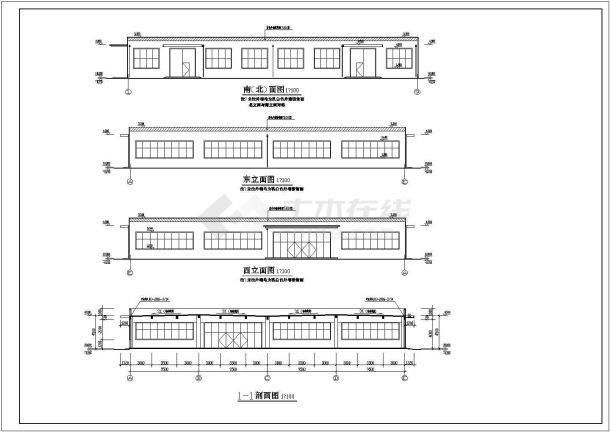 某地单层框架结构厂房建筑设计施工图-图一