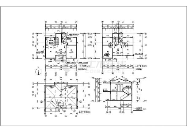二层砖混结构别墅结构施工图（含建筑施工图坡屋面）-图二