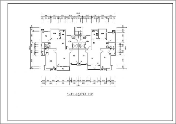 多层、小高层板式住宅户型平面图（电梯直接入户、带入户花园）_图1