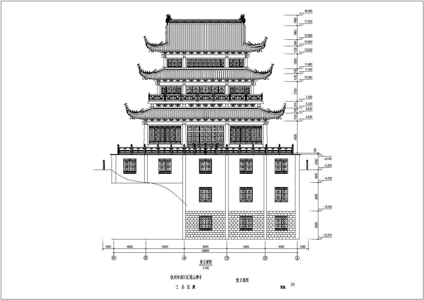 杭州五层木结构仿古佛殿建筑设计方案图