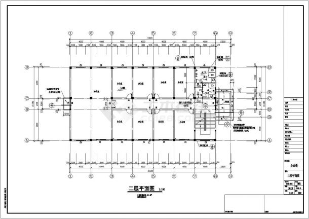 某公司三层框架结构办公楼建筑cad施工图（含接待）-图二
