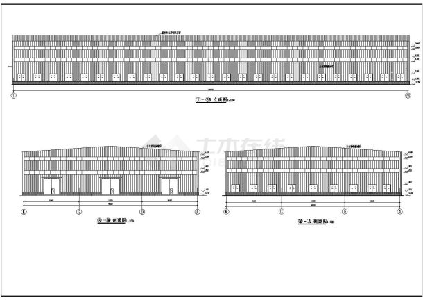 某地双坡3跨单层门式钢架厂房施工图-图一