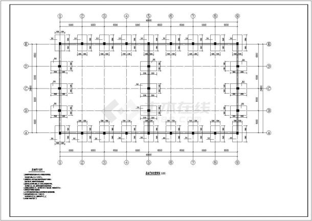22米跨单层排架结构平房仓结构施工图（独立基础）-图一