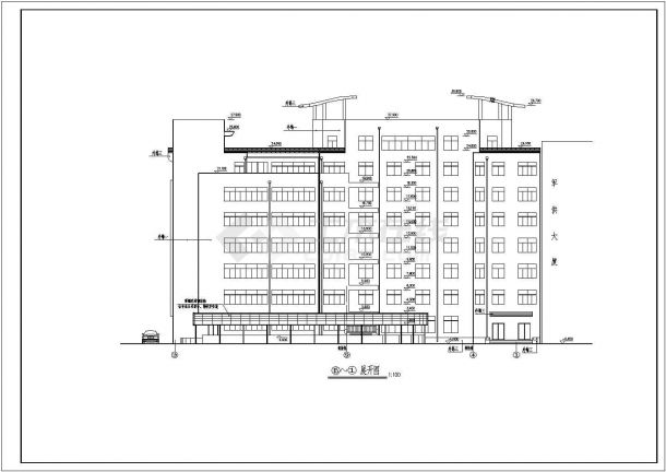 某现代风格七层旅社楼建筑cad方案图（高30.9m）-图二