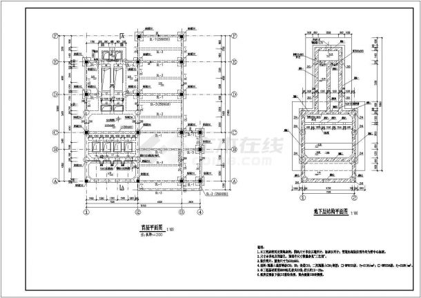 某地二层框架结构泵站泵房结构施工图-图一