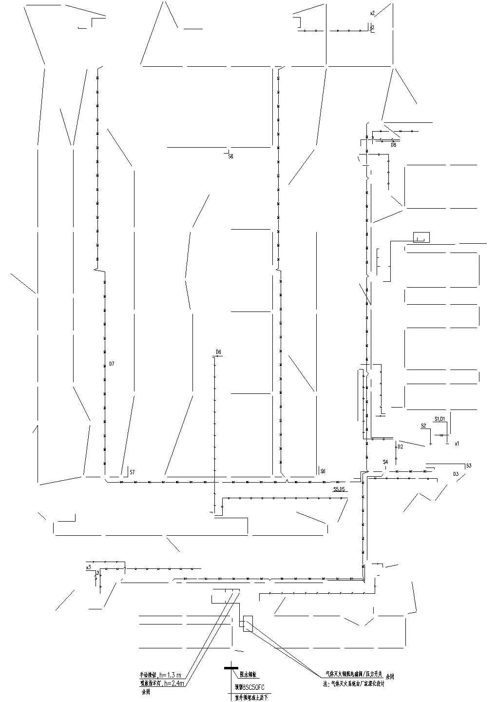 某校综合楼火灾报警设计图纸(地下1层，地上4层）